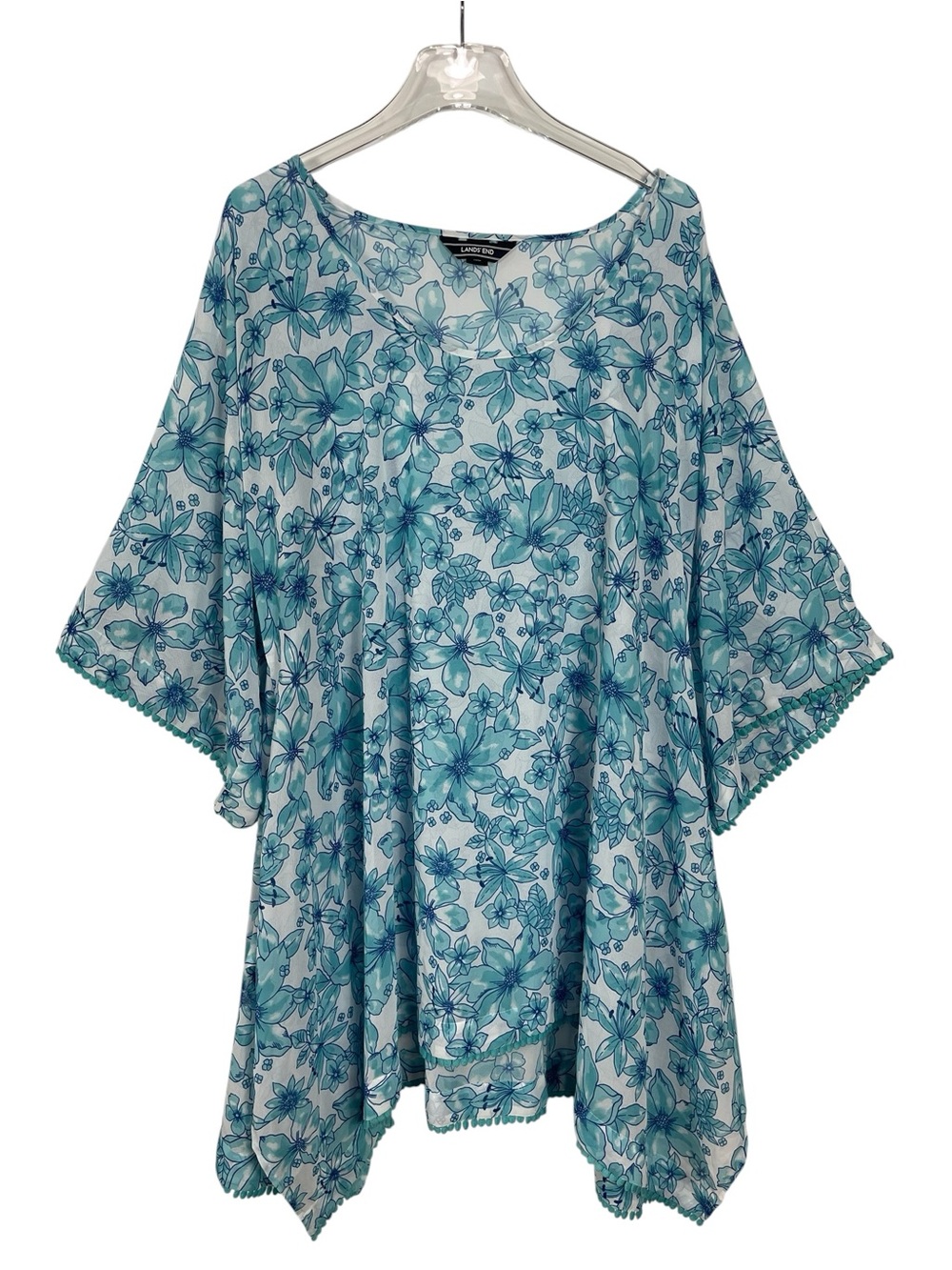 Lands' End Floral Swim Cover Up Tunic Dot Lace Trim Blue Size XL